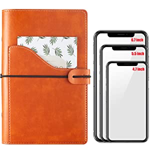 Soft-touch PU leather, Pocket in front design for tickets passport and max 6.7 inch phone.
Light-weight and personal size suit for travel, inside can hold 80-100 sheets 6-hole filler paper, budget envelope or other insert pages as your like.