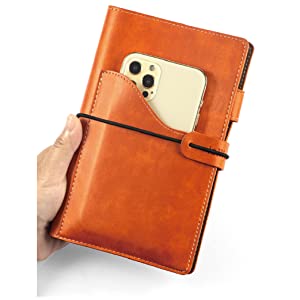 Orange premium soft-touch PU leather.
Pocket in front design: You can put tickets passport and max 6.7 inch phone inside.