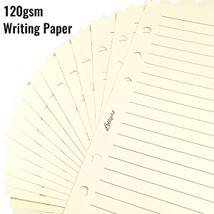 120gsm thick good quality writing paper, No ink feathering No bleeding and No ghosting.
22 lines for each page, 7mm ruled appropriate for writing.